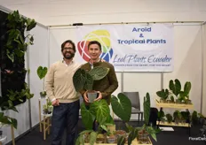 Alejandro Henao and Alexis Parreno of Leal Plants Ecuador. Alexis is holding the Anthurium Luxirium.